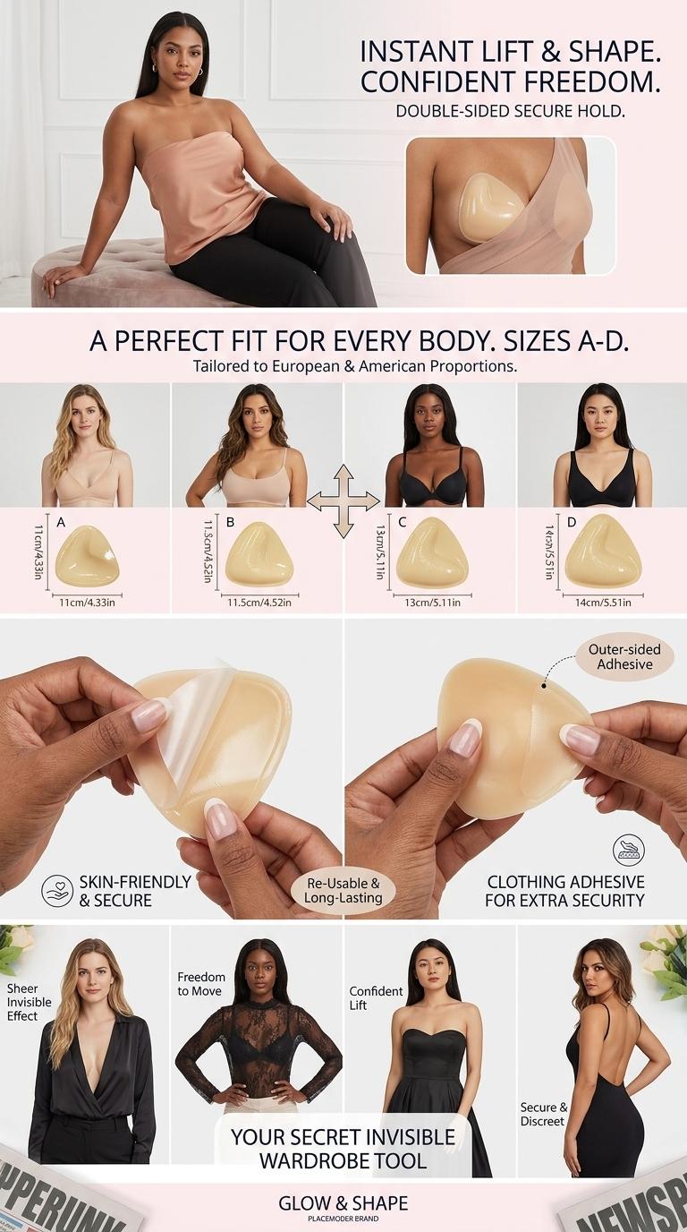 Invisible Self-Adhesive Reusable Silicone  Covers for Women，sticky bra summer  Womenswear