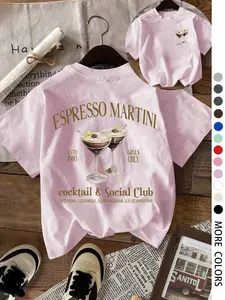 Women's Espresso Martini Drinks Print Round Neck Tee, Casual Short Sleeve T-shirt for Summer, Ladies Sleepwear for Daily Wear, Top