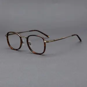 XUH Unisex Retro Square Tortoiseshell Eyeglasses, Blue Light Blocking Anti Glare, Lightweight Metal Temple Fashion Frame for Men Women Office Computer Use