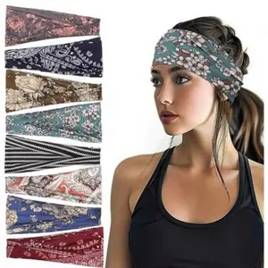 Floral Elastic Printed Wig Headwrap Soft Stretch Sports Sweatband Stylish Boho Hair Accessory