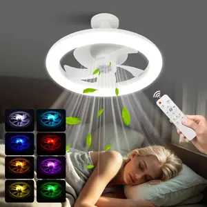 Ceiling Fan Light with Remote Control, RGB+White Adjustable Light Bulb Fan Light, Suitable for Bedroom, Kitchen, Garage, Small Room, Office