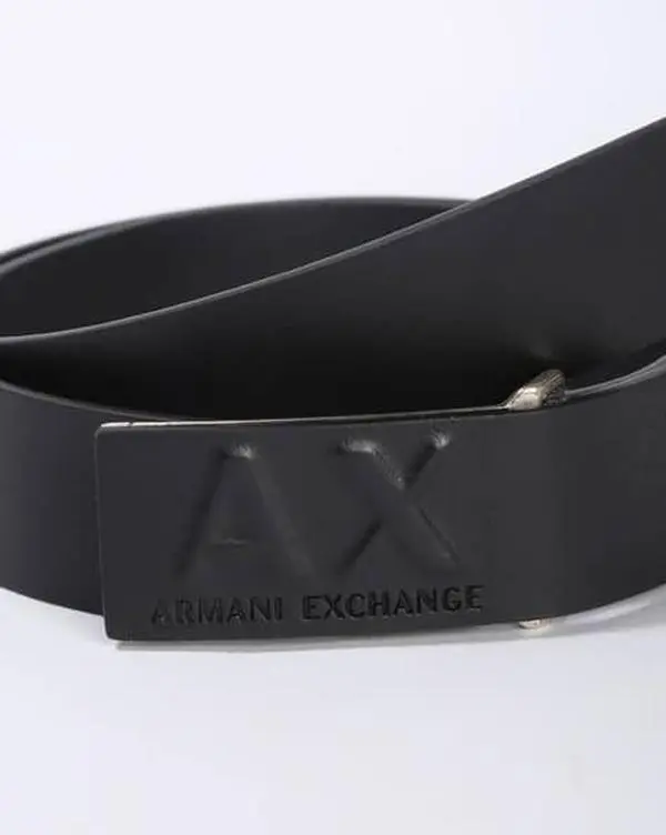 ARMANI EXCHANGE BLACK Leather Belt with Embossed Logo