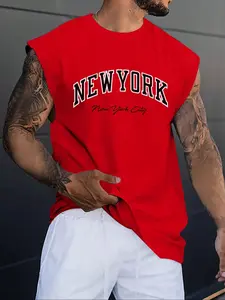 Men's Letter Print Sleeveless T-shirt, Regular Fit Casual Crew Neck Top for Summer, Fashion Men's Top for Daily Wear