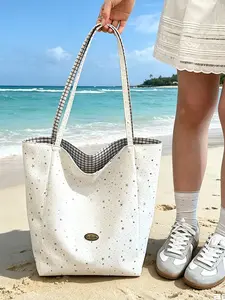 Women's Star Pattern Canvas Tote Bag, Dual-Use Shoulder Bag, Large Capacity for 15.6 Inch Laptop, Perfect for Commute, School, Travel