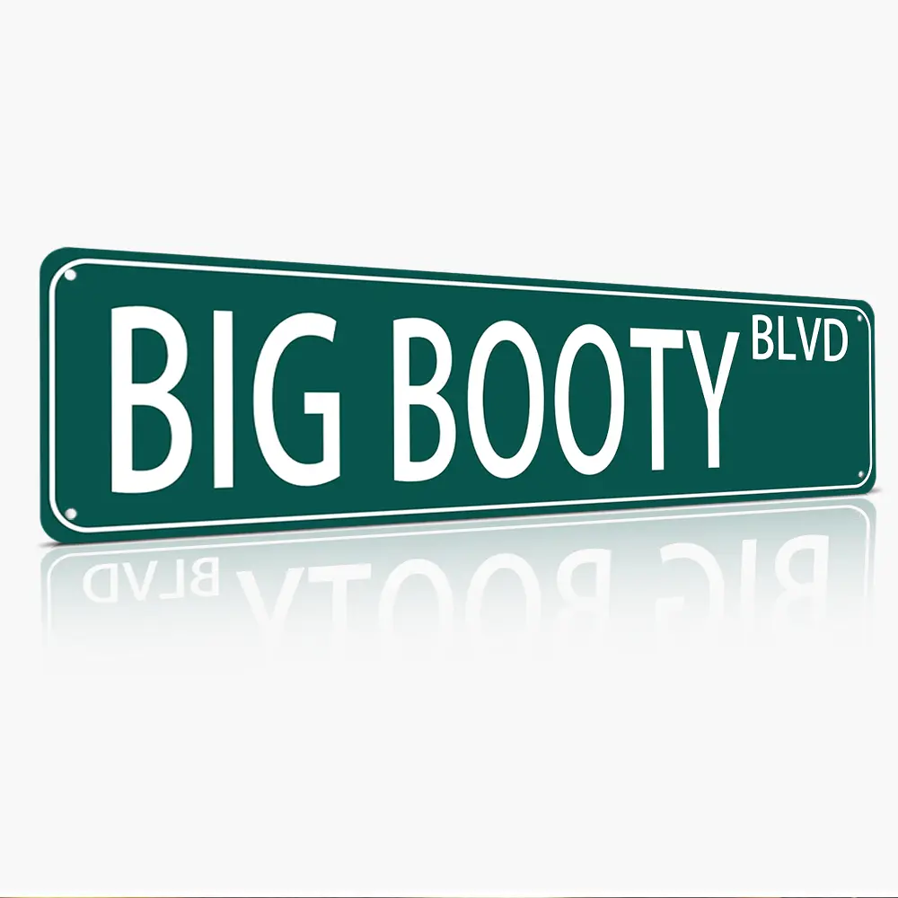 "Big Booty BLVD" Funny Street Sign, Classic Green Road Style, 16"x4", Durable Aluminum, Indoor/Outdoor Home & Bar Decor, For Humor Lovers & Pranksters, Bold & Playful, Hilarious Gag Gift