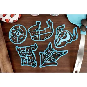 Genshin Impact Items Cookie Cutters Set 1 - Curse Scroll, Ominous Mask, Raven Insignia, Red Brocade, Seargents Insignia