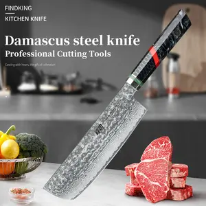 FINDKING 7 Inch Nakiri Knife, Japanese Style Cleaver Knife 9Cr18Mov 67 Layers Damascus Steel, Razor-Sharp Blade, Honeycomb Pattern Resin Handle, Professional Kitchen Knives, Chopping Cutting Slicing Dicing for Fish Meat Vegetable Fruit