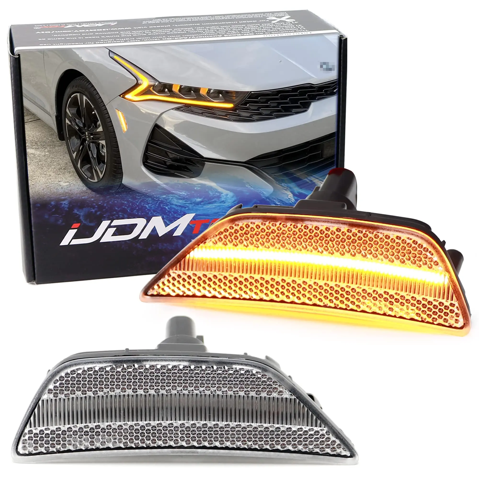 iJDMTOY Semi-Clear Lens 36-SMD Amber Full LED Bumper Side Marker Light Kit For Kia 2021-2024 Gen5 K5