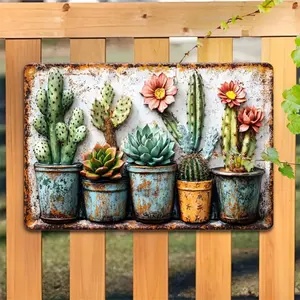 Vintage Cactus Pattern Metal Sign, Rustic Wall Decor, Wall Hanging Decor for Home Garden Coffee Shop, Home Decor, Room Decor