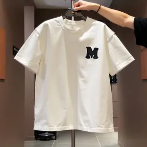 Minimalist Letter M Graphic T-Shirt, White Casual Oversized Tee, Trendy Simple Monogram Print, 【100% cotton】 Short Sleeve Top, Perfect for Daily Wear & Minimalist Style