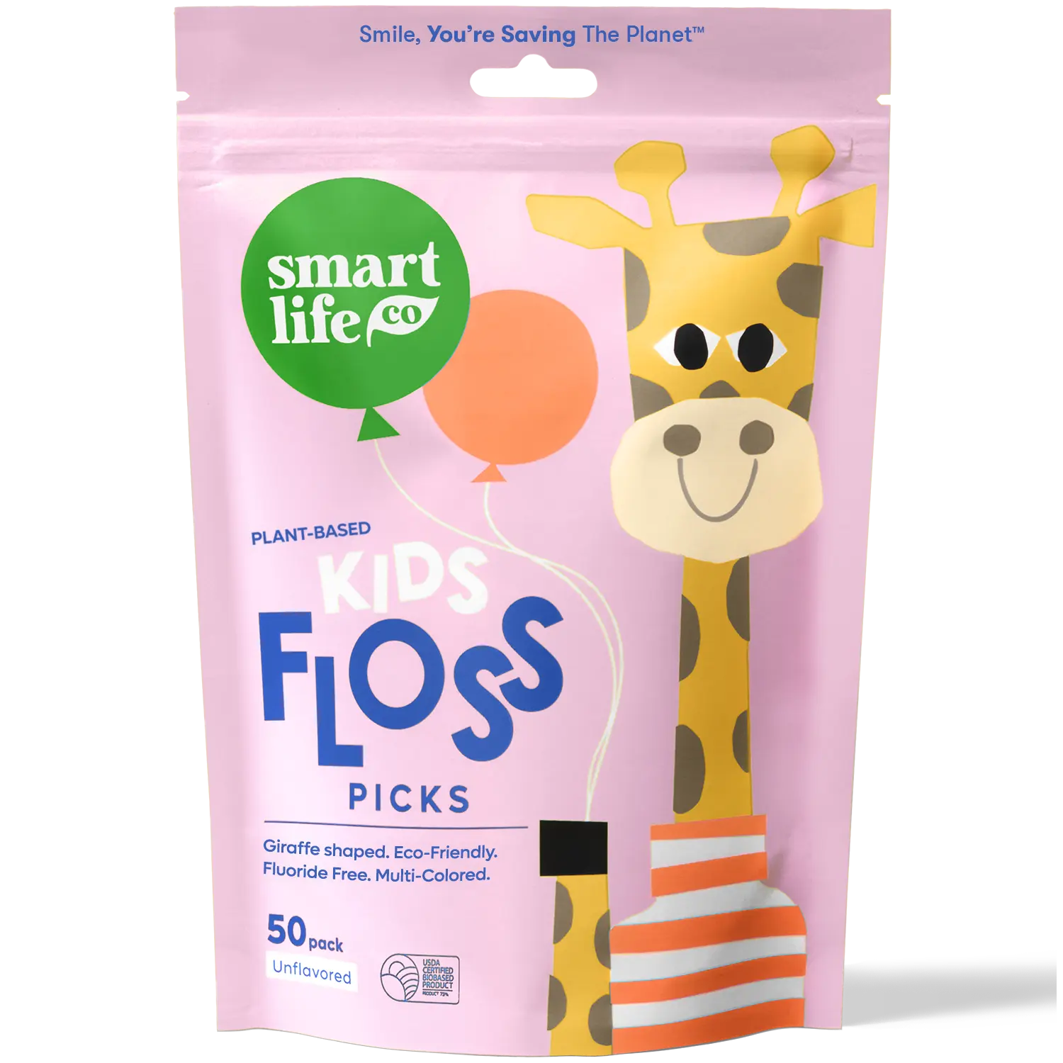 Biodegradable Kids Floss Picks – Giraffe-Shaped Eco-Friendly Flossers, Shred-Resistant, Gentle on Gums, Removes Plaque, Multi-Colored, Unflavored 50pk