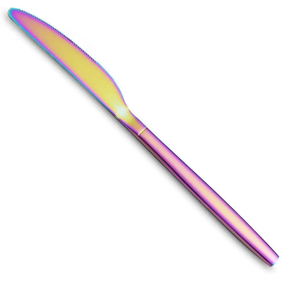 Rainbow Dinner  4 count, Sturdy 9" Stainless Steel Modern Design , Colorful Titanium  Knifes Set With Round Edge Dishwasher Safe