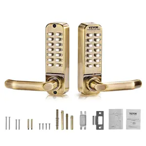 VEVOR Mechanical Keyless Entry Door Lock, 14 Key Mechanical Door Lock, Mechanical Keypad Door Lock with Handle, Double-Sided Stainless Steel Waterproof Keyless Gate Lock, for Home Office Fence Garage