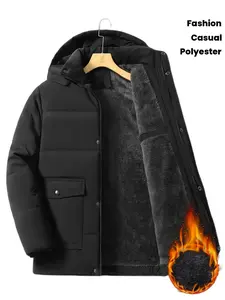 Men's Autumn And Winter Fleece Lined Thickened Cotton Coat, Fleece Lined Warm Hooded Jacket, Suitable For Outdoor Activities In Cold Weather During The Winter Season