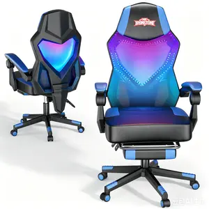【Mecha Glow Chair】Mr IRONSTONE Gaming Chair, Mecha Style Breathable Mesh Back Esports Chair with LED Lights & Footrest, Ergonomic High-Back Computer Desk Chair for Summer Cooling, Gamer Gift NEW ARRIVAL!!!Level Up Your Setup for Summer!