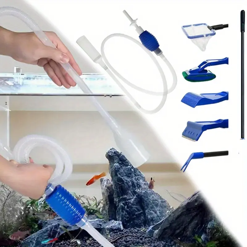 6PCS Aquarium Cleaning Kit, Water Change Set, Manual Pump for Washing Sand, Removing Waste, and Changing Water, Efficient and Easy to Use, 5-in-1 Algae Scraper and Gravel Cleaner