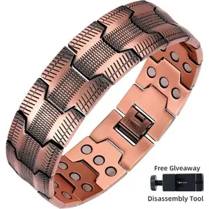 Men's 99.9% Pure Copper Magnetic Bracelet — 3500 Gauss Magnets, Adjustable and Hypoallergenic. Stylish Health Gift for HRelieves Fatigue, Improves Energy Circulation, Magnetic Jewelry for Daily Wear and Activities, Father's Day Christmas Gift.