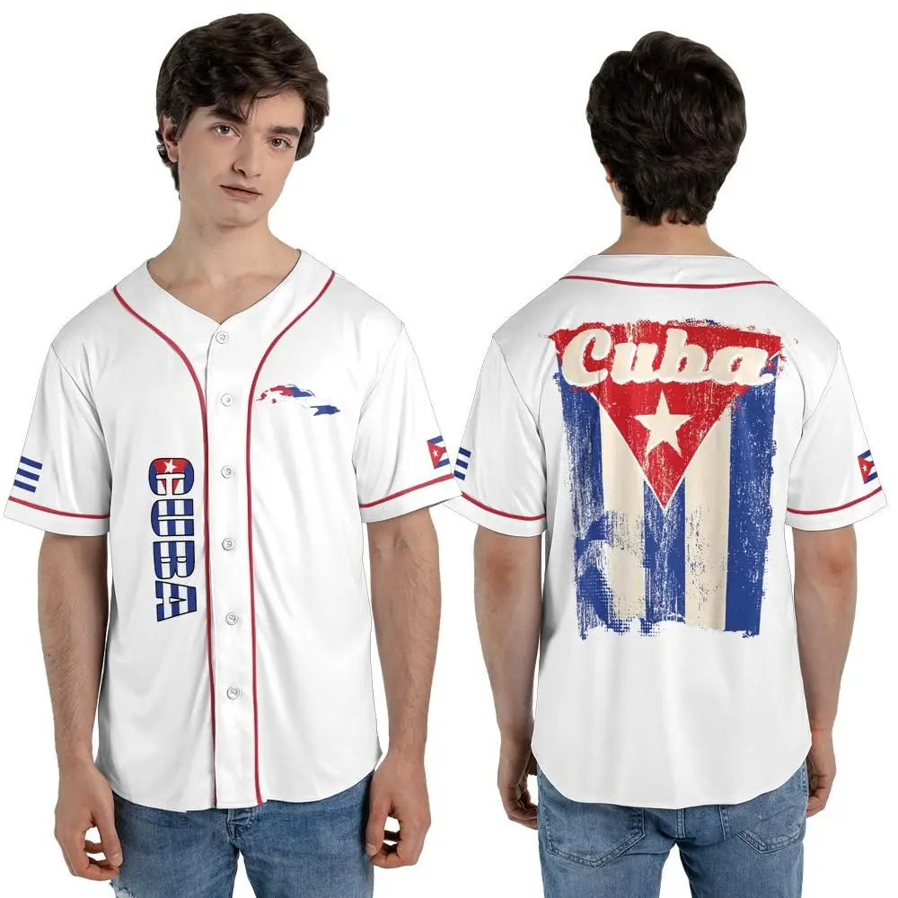 Personalized Cuba Baseball Jersey Shirt, Cuba Flag Jersey, Cuban Jersey for Men and Women, Cuba USA Flag T Shirt K Football Uniform Sportswear Top Casual Sporty Top Athletic Active Tops