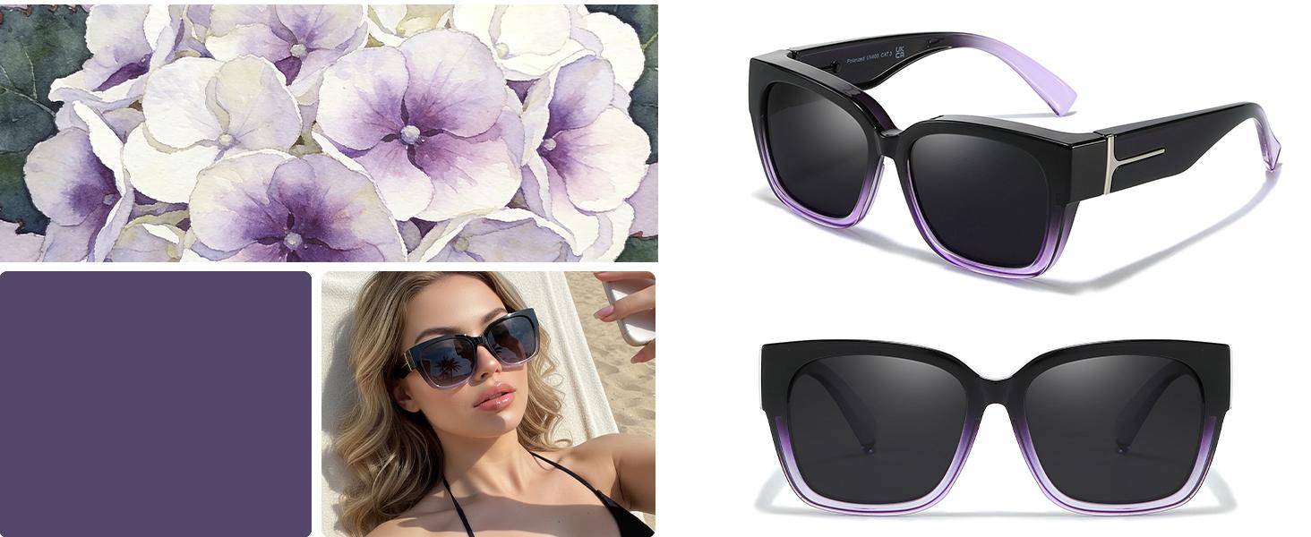 Oversized Square Fit-Over Sunglasses for Women, Polarized Polycarbonate Lenses with UV400 Protection, Plastic PC Frame for Driving, Womens Sunglasses, Accessories For Women, Full Rim