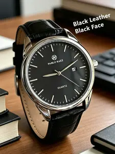 Men's Business Watch, Quartz Wristwatch, Business Fashion Watches, Dial Stainless Steel Case Ipg Plating Leather Strap Quartz Movement Luxury Gift for Men Daily Wear