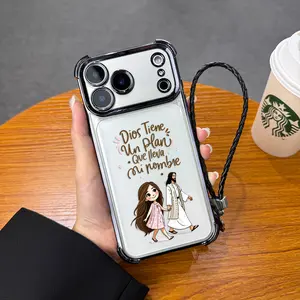 Faith Plan Pattern TPU Transparent Hanging Rope Phone Case, Four Corner Airbag Safety Anti Drop, Suitable for iPhone 17Pro Max Air 16 15Plus 14 13 12 11 XR XS Samsung Galaxy S25 S24 S22 Plated Edge Christ Phone Case - A159