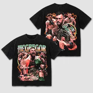 Vintage Washed Conor McGregor UFC 329 Shirt, Max Holloway Fight Graphic T-Shirt, The Notorious MMA Champion Sportswear Tee, Heavyweight Cotton Oversized Streetwear, Main Event Fighting Fan Merch, Unisex Casual Outfit, Trendy Gym Clothes, Gift for Him