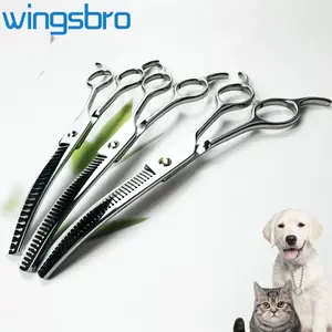 Wingsbro Pet Grooming Curved Scissors, Dog Hair Trimming Shark Teeth Clippers, Stainless Steel Durable Design, Essential Grooming Tool