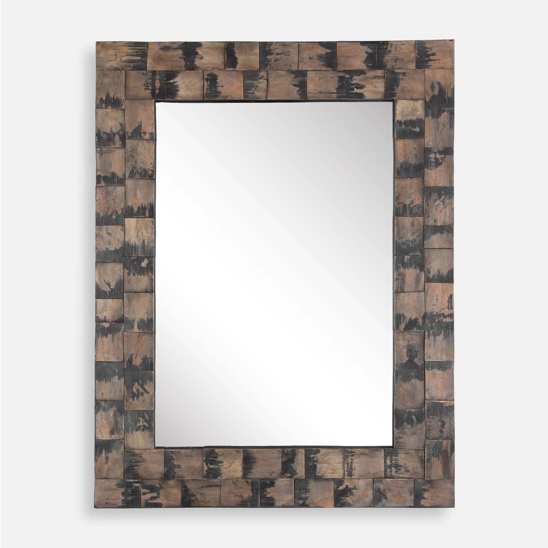 Uttermost Burke Layered Mahogany Wall Mirror with Weathered Black Finish and 1-Inch Beveled Edge