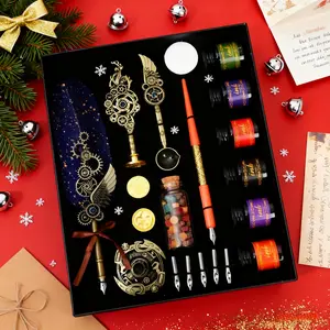 Retro Style Writing Pen Set, Pen Calligraphy, Ink Set, 1 Set Exquisite Feather Writing Pen & Handmade Wax Set, Mother's Day Gifts, Writing Stationery Gift for School Office Home Dormitory