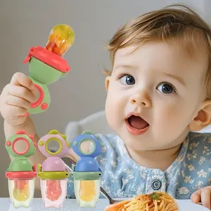 Silicone Baby Fruit Feeder Toy with Dust-Proof Lid Breast Milk Popsicle Molds for Teething Relief Fresh Food Feeder Safe for Baby Self-Feeding