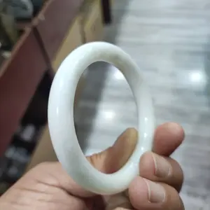 Natural ivory White Hand Carved Wide round bar Jade Bracelet Fashion Boutique Je