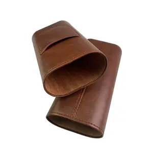 Leather Cigar Case with Cedar Wood Lining, 1 Count Travel Humidor with Stainless Steel Cigar Cutter, Cigar Accessories for Home Office Outdoor, Lighter