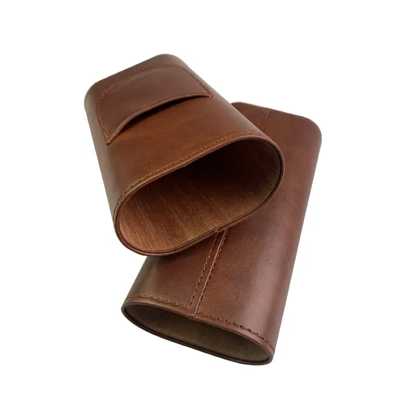 Leather Cigar Case Cover with Cedar Wood Lining, 1 Count Travel Humidor with Stainless Steel Cigar Cutter, Cigar Accessories for Home Office Outdoor, Lighter