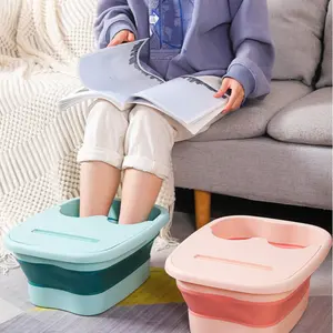 Home Folding Foot Bath Tub with Lid, Thickened Portable Massage Foot Basin, Foldable Foot Soaking Bucket for Home Use