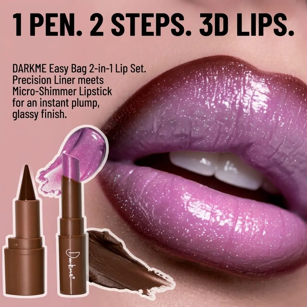 Lip Liner and Lipstick Combo Set, Dark Shade Lip Liner, Shimmer Solid Lipstick Balm, Perfect for Bold Lips, Essential Makeup Kit, Lipstick Gloss Liner