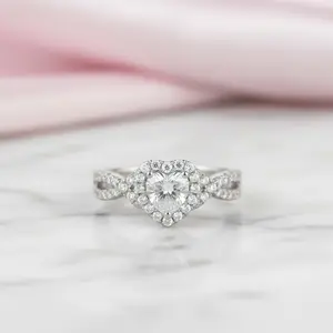 Milgrain Twist Halo Heart Cut Engagement Ring