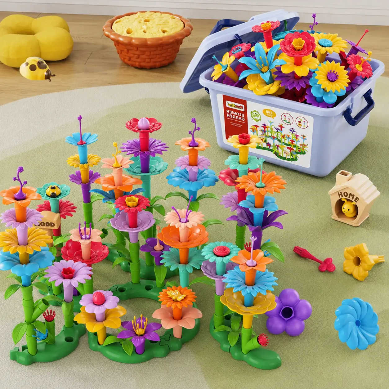 Unisex Garden-Themed Building Set - Safe Plastic Toy with Fantasy/Sci-Fi Design Elements, Boosts Children's Hands-On Skills, Imagination & Logical Thinking, Ideal for Indoor Parent-Collaborative Scene Building
