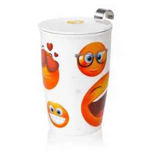 Emoji Double-Wall Porcelain Mug and Tea Infuser Basket Drinkware with Lid