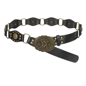 SUOSDEY Western Leather Belts for Women Vintage Waist Belt Women Y2K Cowgirl Belt for Jeans Dress