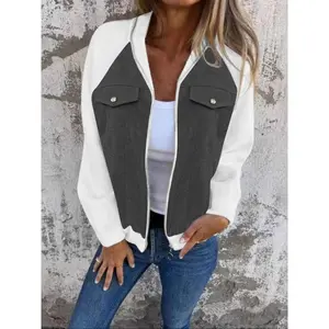 Autumn Winter Colorblock Zipper Jacket, Comfortable Casual Denim Patchwork Coat, Stylish Men's Outerwear for Fall & Winter Seasons