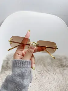 Women's Frameless Fashion Sunglasses, Summer Beach Accessory, Stylish Sun Protection Eyewear, Perfect for Casual