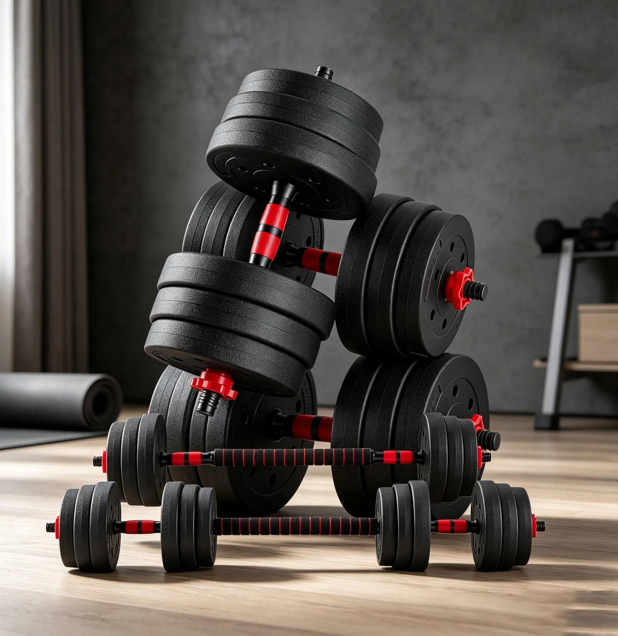 5-in-1 Adjustable Weights Dumbbell Set - 20/40/60LBS Unisex Compact Home Gym Equipment, Convertible to Barbell/Kettlebell/Push-Up Stand, 4 Safety Lock Nuts, Non-Slip Grip for Workout Sets Women
