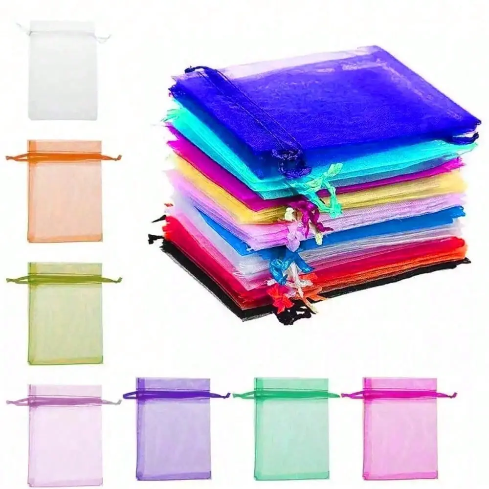 100 Pcs Assorted Color Sheer Organza Drawstring Bags 3×4 Inch 100Pcs, Lightweight Mesh Pouches for Crafts, Wedding Favors & Festival Gift Wrapping
