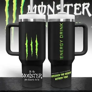 Monster Energy Inspired Tumbler Cup 40oz  Stanley Style Mug with Handle , Perfect For Gym Lovers & Gamers, Aesthetic Green Black Mug, Viral Gift Idea 2026