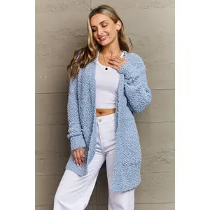 Zenana Falling For You Full Size Open Front Popcorn Cardigan