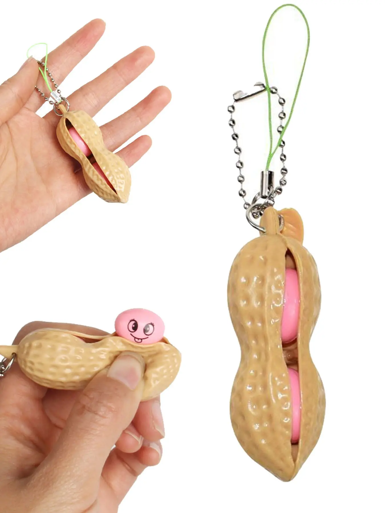 1pc Squeeze Peanuts Keychain,Fidget Toy Sensory Fidget Keychain Peanuts Keychain Anti Stress Keychain Squeeze Decompression Toys Kawaii Funny Beans Keychain for Child