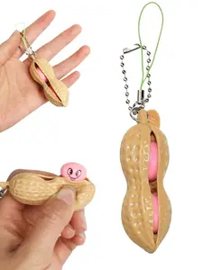 1pc Squeeze Peanuts Keychain,Fidget Toy Peanuts Keychain Anti Stress Keychain Squeeze Decompression Toys Kawaii Funny Beans Keychain for Child