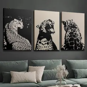 3-piece set of wooden framed canvas prints, suitable for JAGUAR leopard print wall art, fashionable animal motifs, minimalist interior home wall decoration art