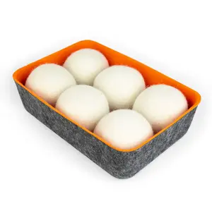 felt·like·it!™ dryer balls + storage bin s/6 WHITE balls in ORANGE felt bin