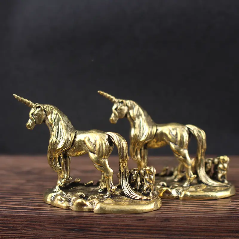 1Pc Brass Mini Unicorn Ornament Small Brass Crafts Ornament Brass Car Keychain Jewelry Ornaments Home Living Room Decoration